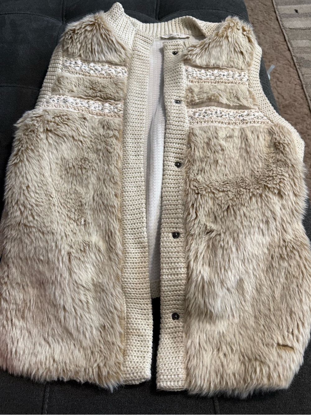 Faux Fur Knit Vest - Cream- Miss Me brand
